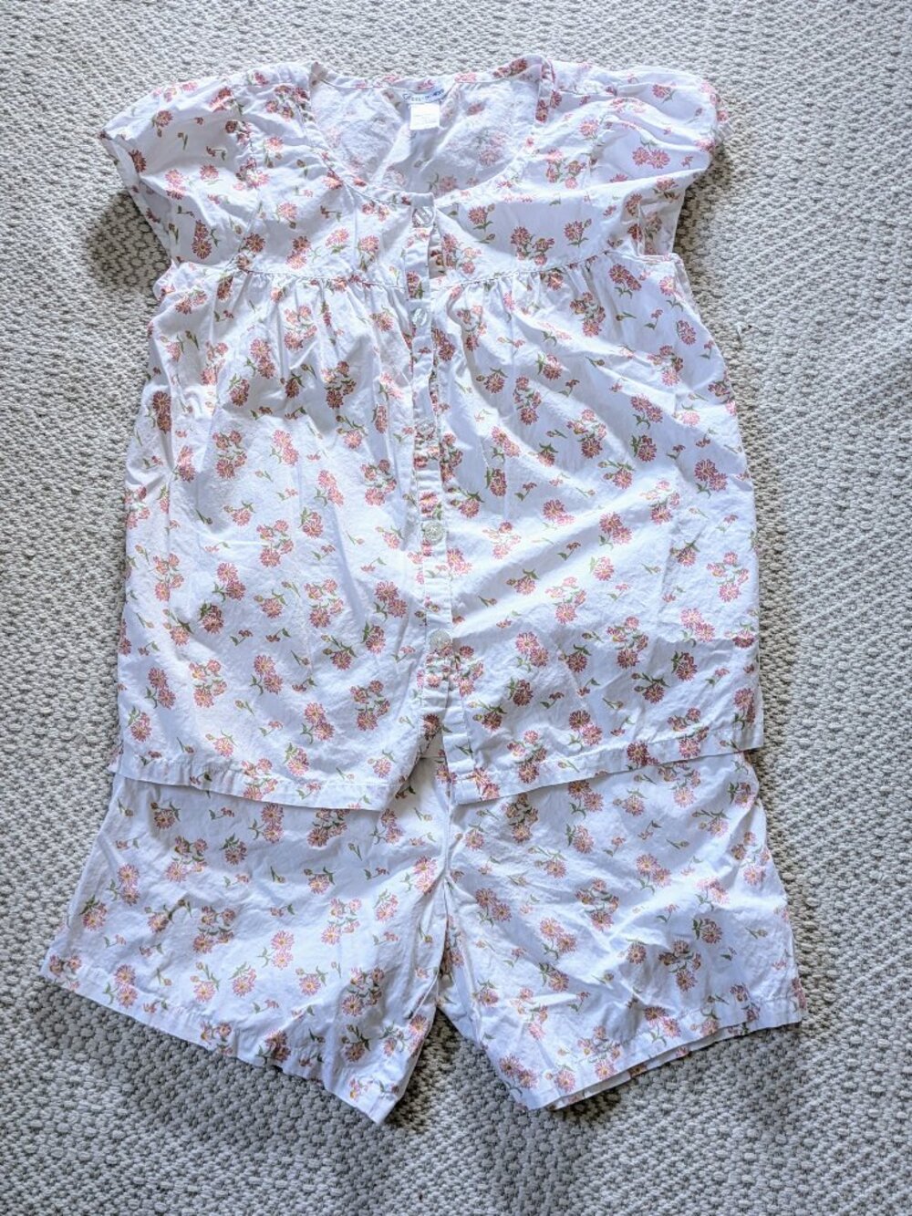 Cuddledown S Two piece short sleeve shorts set floral button cotton